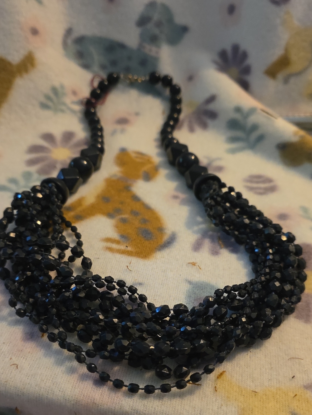 Black Multi-Strand Beaded Necklace